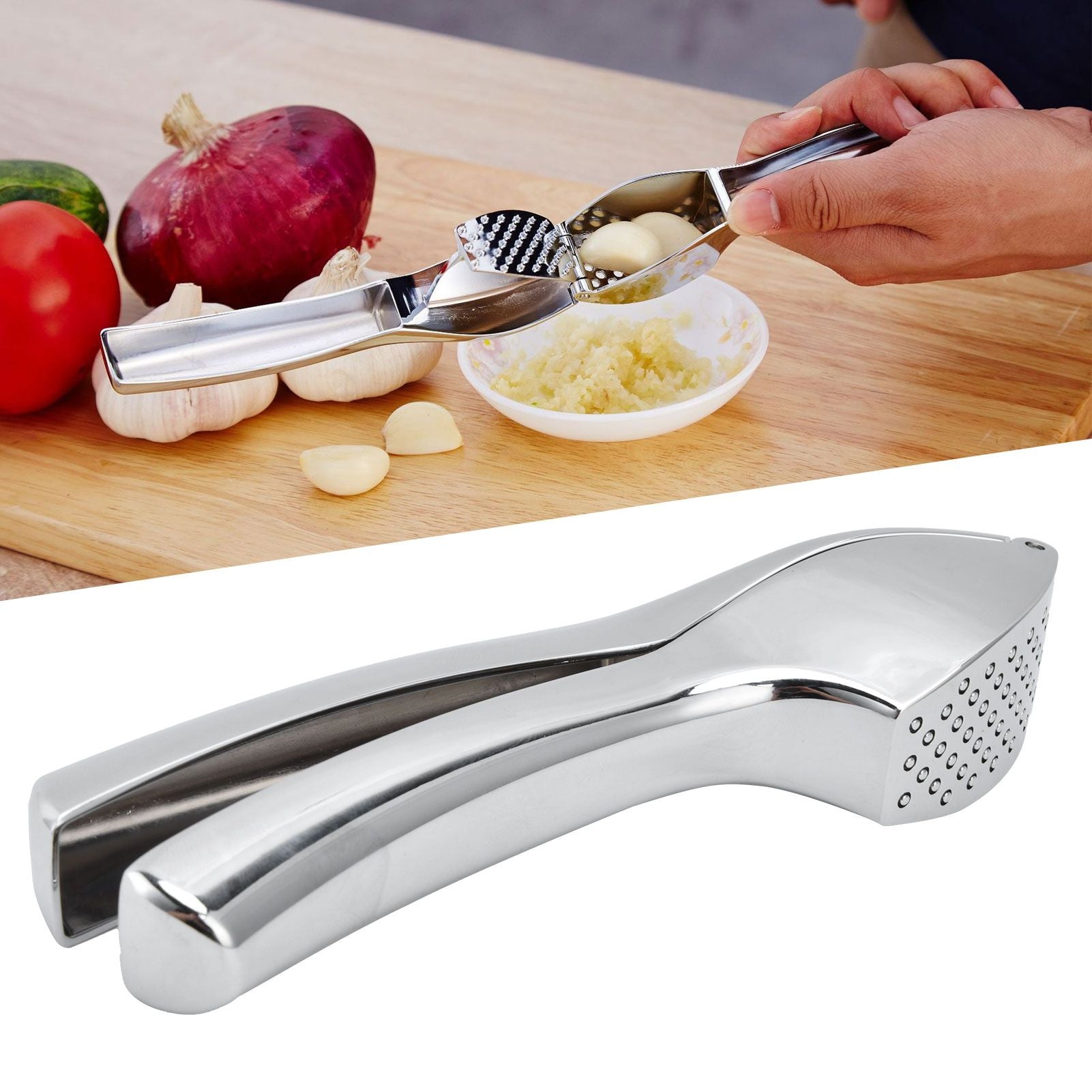 Garlic Press Zinc Alloy Sturdy Ergonomic Design Ginger Masher for Kitchen Crushing Tool V1294-YM0523-3118210265911