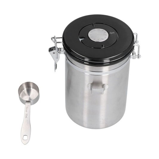 Stainless Steel Coffee Canisters with Calendar Wheel Exhaustable Coffee Jar for Home Coffee Shop1.8L Silver V1294-YM0523-3118210268312
