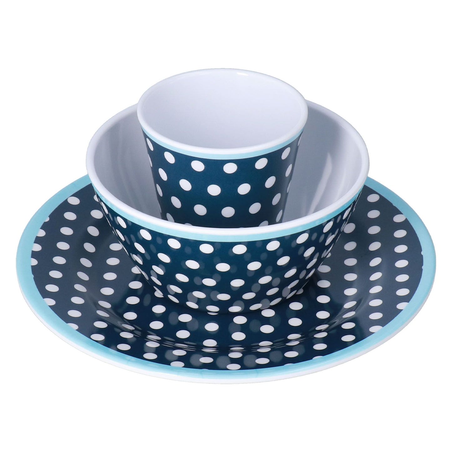 3 Piece Set of Salad Tableware Fruit Snack Plate Bowl and Cup Set Salad TablewareDark Blue Dots V1294-YM0523-3118210289911