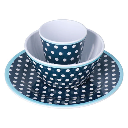 3 Piece Set of Salad Tableware Fruit Snack Plate Bowl and Cup Set Salad TablewareDark Blue Dots V1294-YM0523-3118210289911