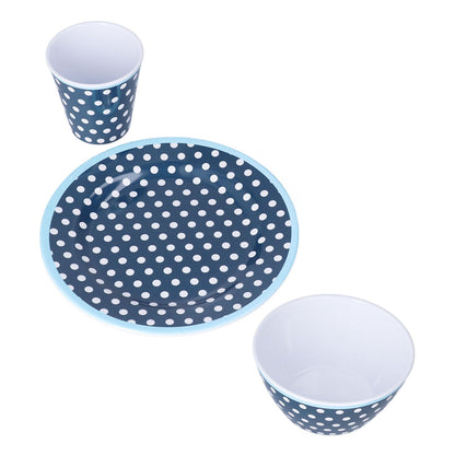 3 Piece Set of Salad Tableware Fruit Snack Plate Bowl and Cup Set Salad TablewareDark Blue Dots V1294-YM0523-3118210289911