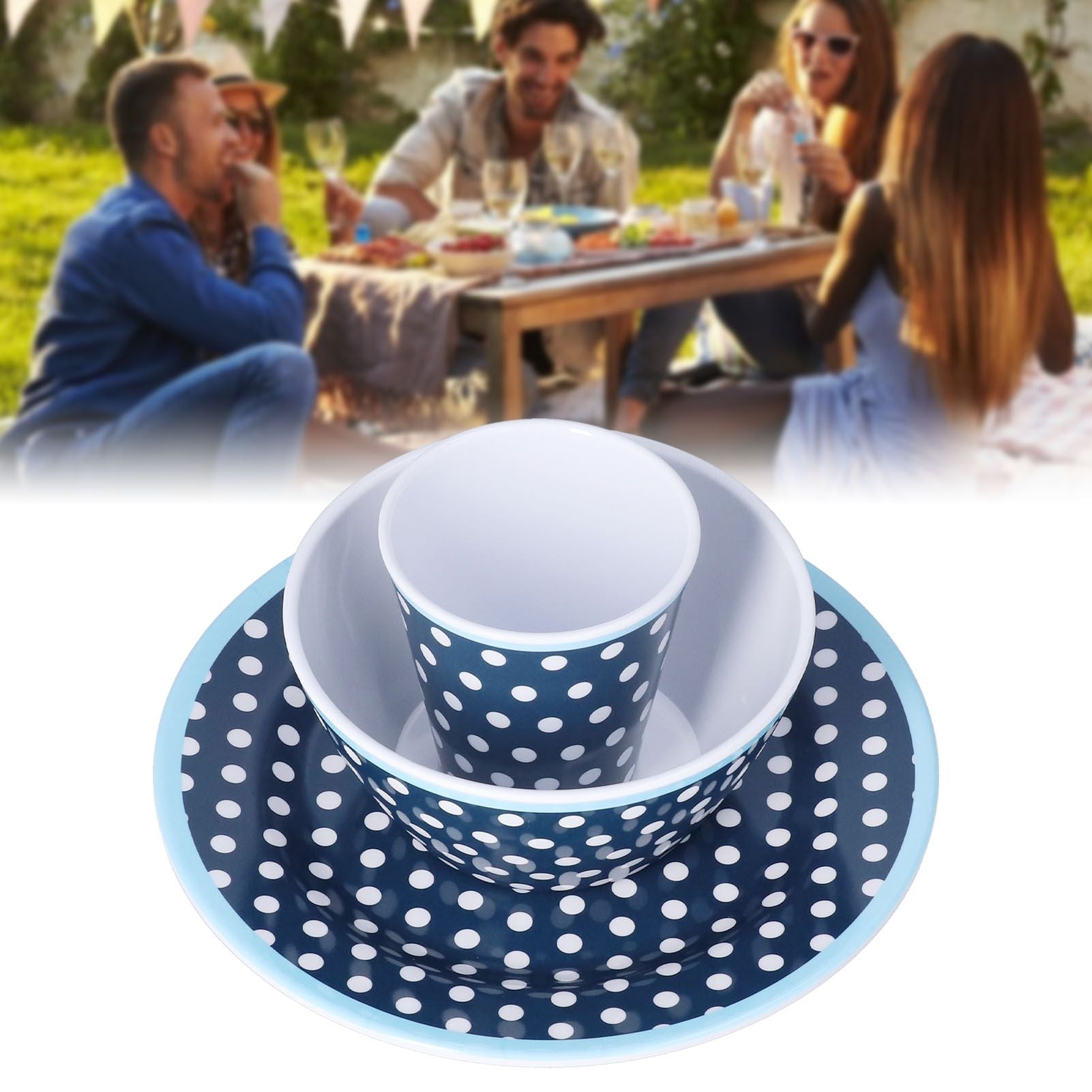 3 Piece Set of Salad Tableware Fruit Snack Plate Bowl and Cup Set Salad TablewareDark Blue Dots V1294-YM0523-3118210289911