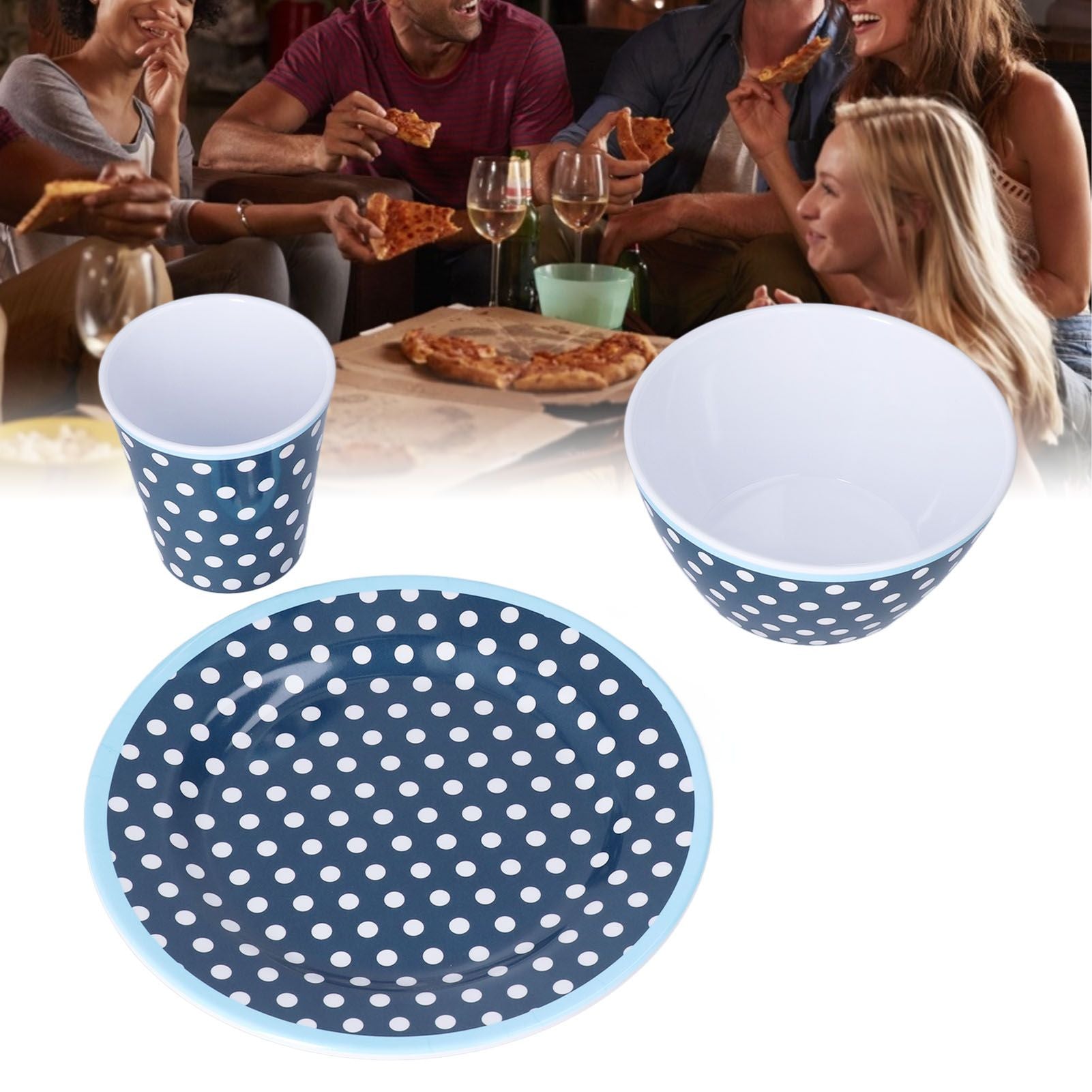 3 Piece Set of Salad Tableware Fruit Snack Plate Bowl and Cup Set Salad TablewareDark Blue Dots V1294-YM0523-3118210289911