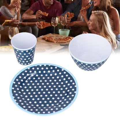 3 Piece Set of Salad Tableware Fruit Snack Plate Bowl and Cup Set Salad TablewareDark Blue Dots V1294-YM0523-3118210289911