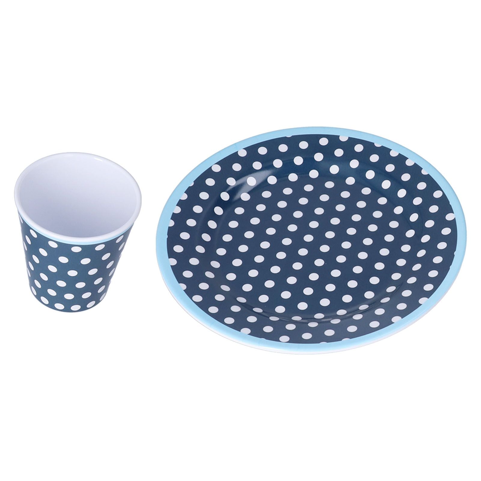 3 Piece Set of Salad Tableware Fruit Snack Plate Bowl and Cup Set Salad TablewareDark Blue Dots V1294-YM0523-3118210289911