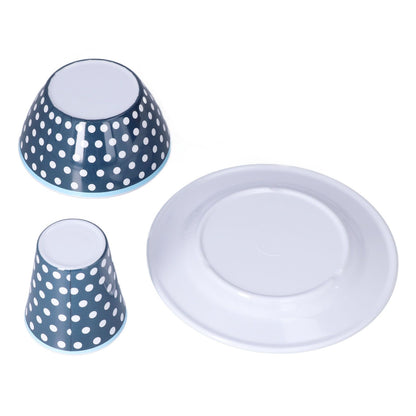 3 Piece Set of Salad Tableware Fruit Snack Plate Bowl and Cup Set Salad TablewareDark Blue Dots V1294-YM0523-3118210289911