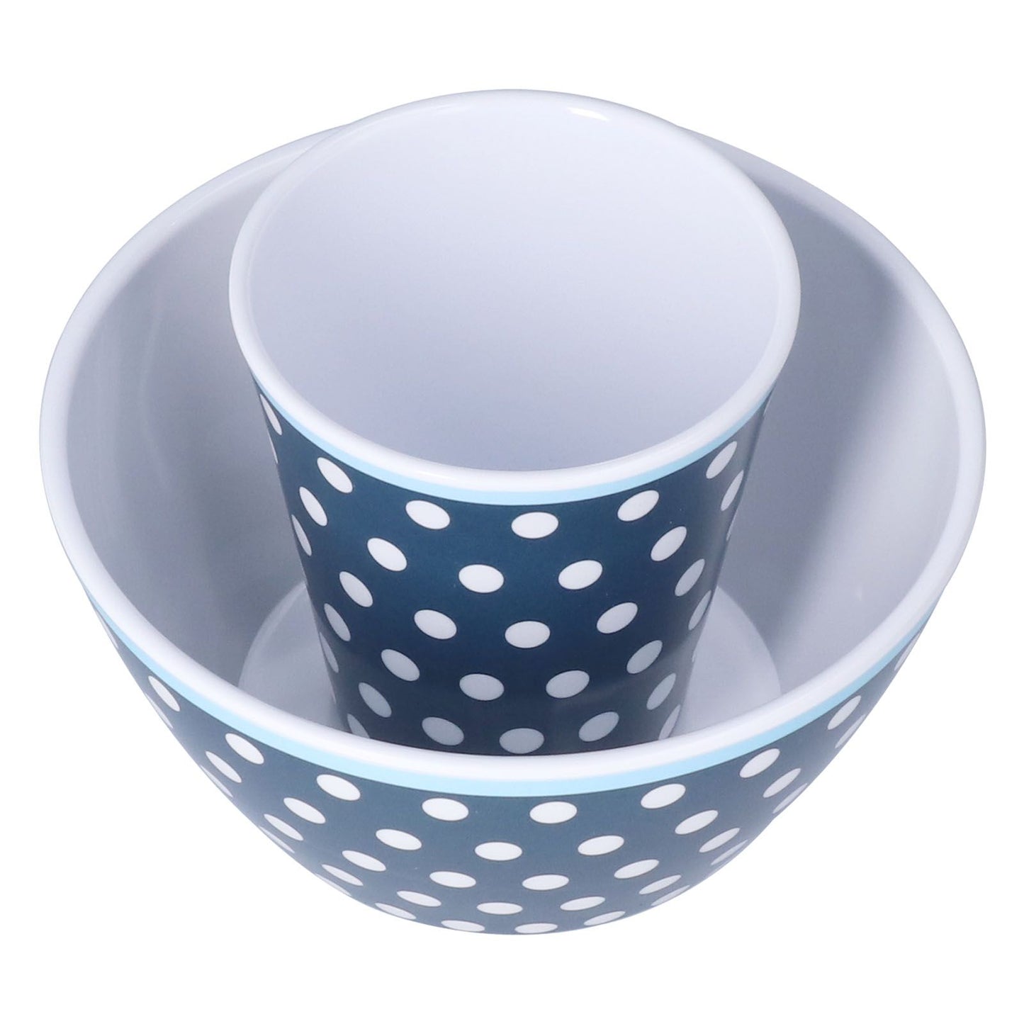 3 Piece Set of Salad Tableware Fruit Snack Plate Bowl and Cup Set Salad TablewareDark Blue Dots V1294-YM0523-3118210289911