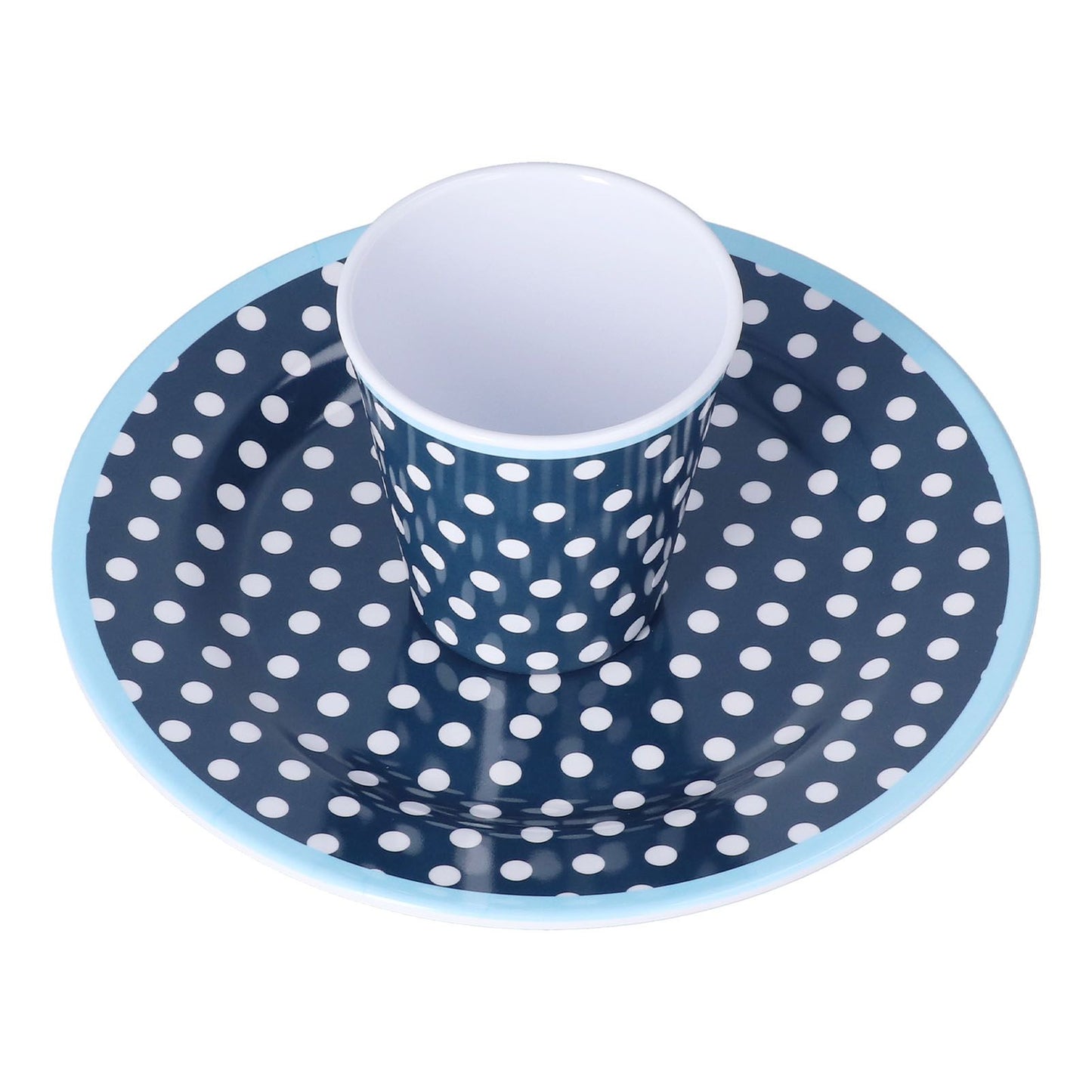 3 Piece Set of Salad Tableware Fruit Snack Plate Bowl and Cup Set Salad TablewareDark Blue Dots V1294-YM0523-3118210289911