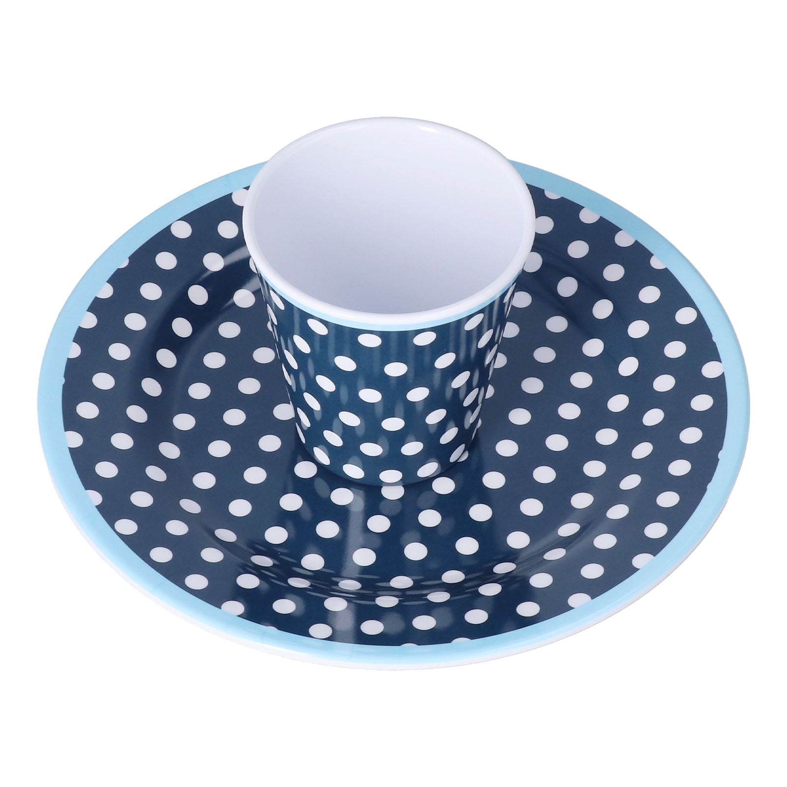 3 Piece Set of Salad Tableware Fruit Snack Plate Bowl and Cup Set Salad TablewareDark Blue Dots V1294-YM0523-3118210289911