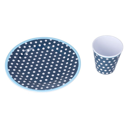 3 Piece Set of Salad Tableware Fruit Snack Plate Bowl and Cup Set Salad TablewareDark Blue Dots V1294-YM0523-3118210289911