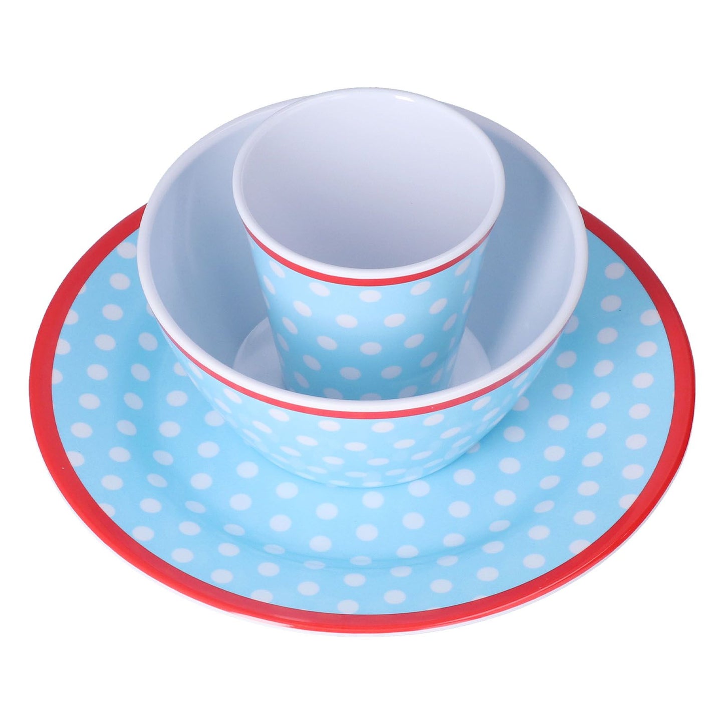 3 Piece Set of Salad Tableware Fruit Snack Plate Bowl and Cup Set Salad TablewareLight Blue Dots V1294-YM0523-3118210289912