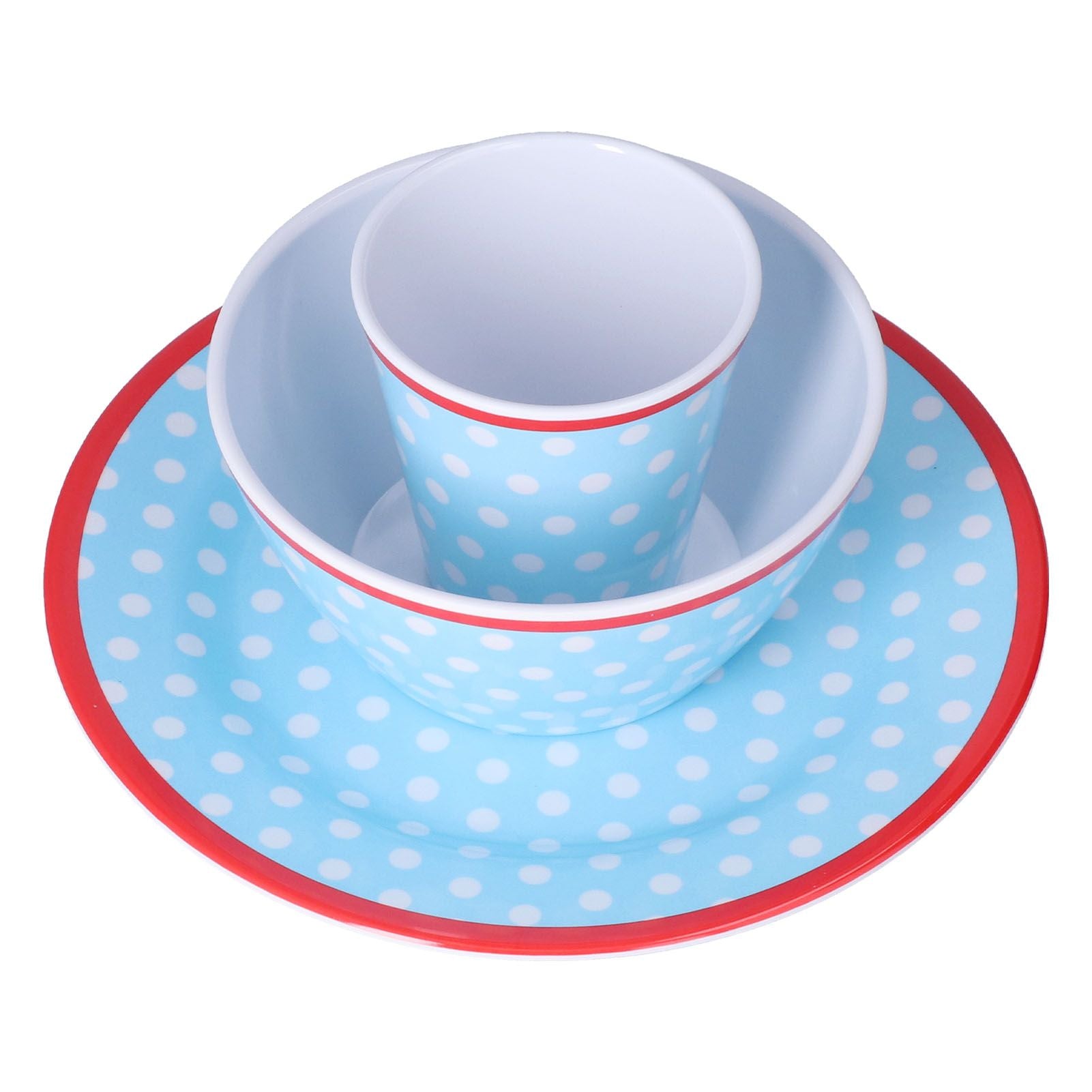 3 Piece Set of Salad Tableware Fruit Snack Plate Bowl and Cup Set Salad TablewareLight Blue Dots V1294-YM0523-3118210289912