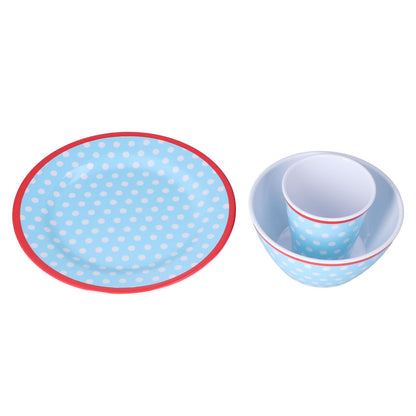 3 Piece Set of Salad Tableware Fruit Snack Plate Bowl and Cup Set Salad TablewareLight Blue Dots V1294-YM0523-3118210289912