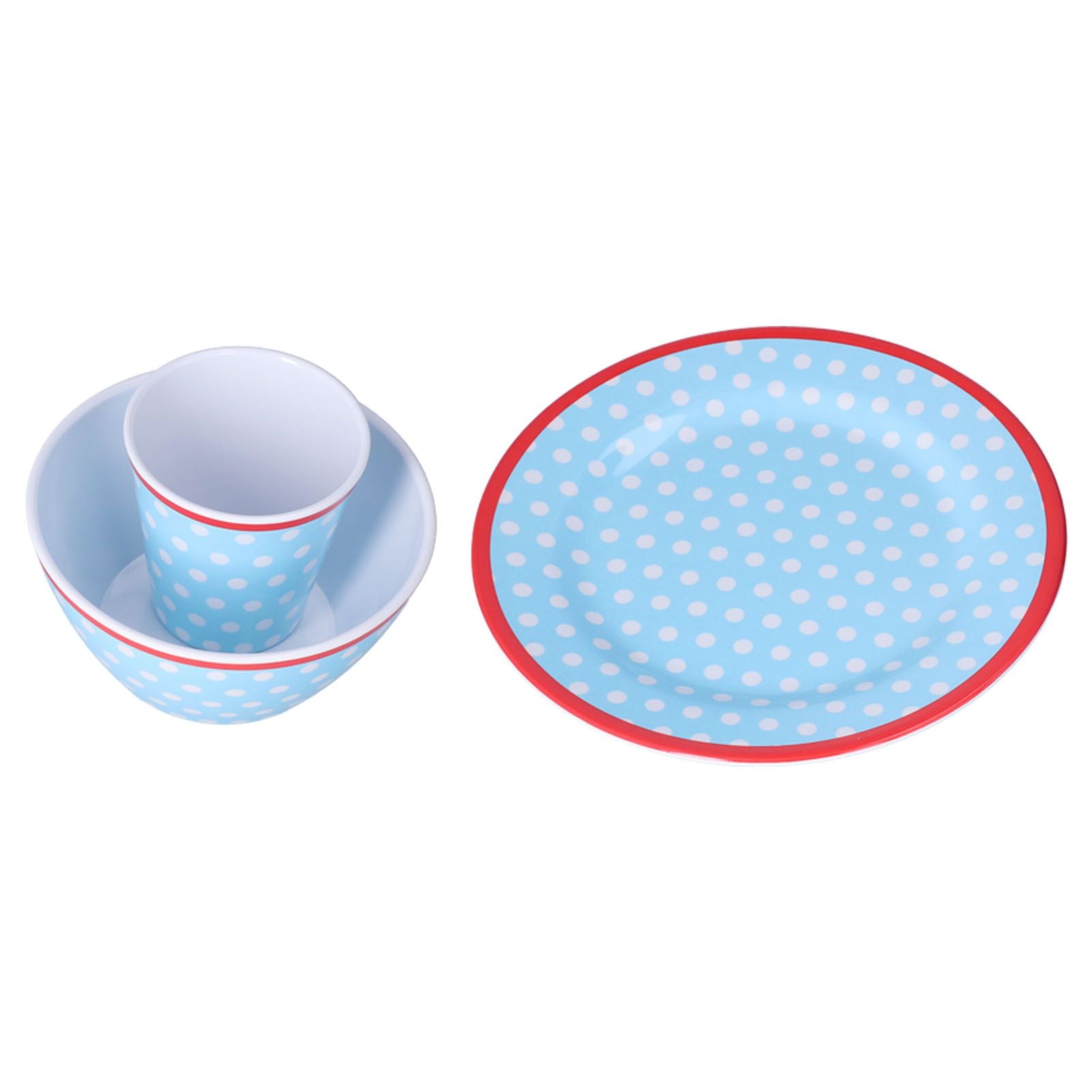 3 Piece Set of Salad Tableware Fruit Snack Plate Bowl and Cup Set Salad TablewareLight Blue Dots V1294-YM0523-3118210289912