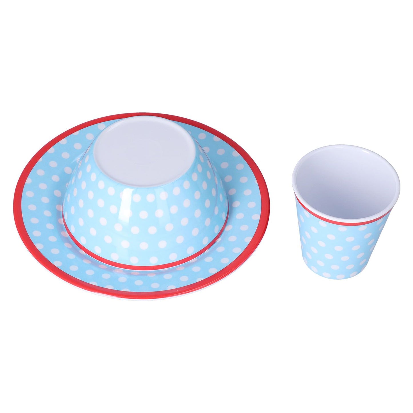 3 Piece Set of Salad Tableware Fruit Snack Plate Bowl and Cup Set Salad TablewareLight Blue Dots V1294-YM0523-3118210289912