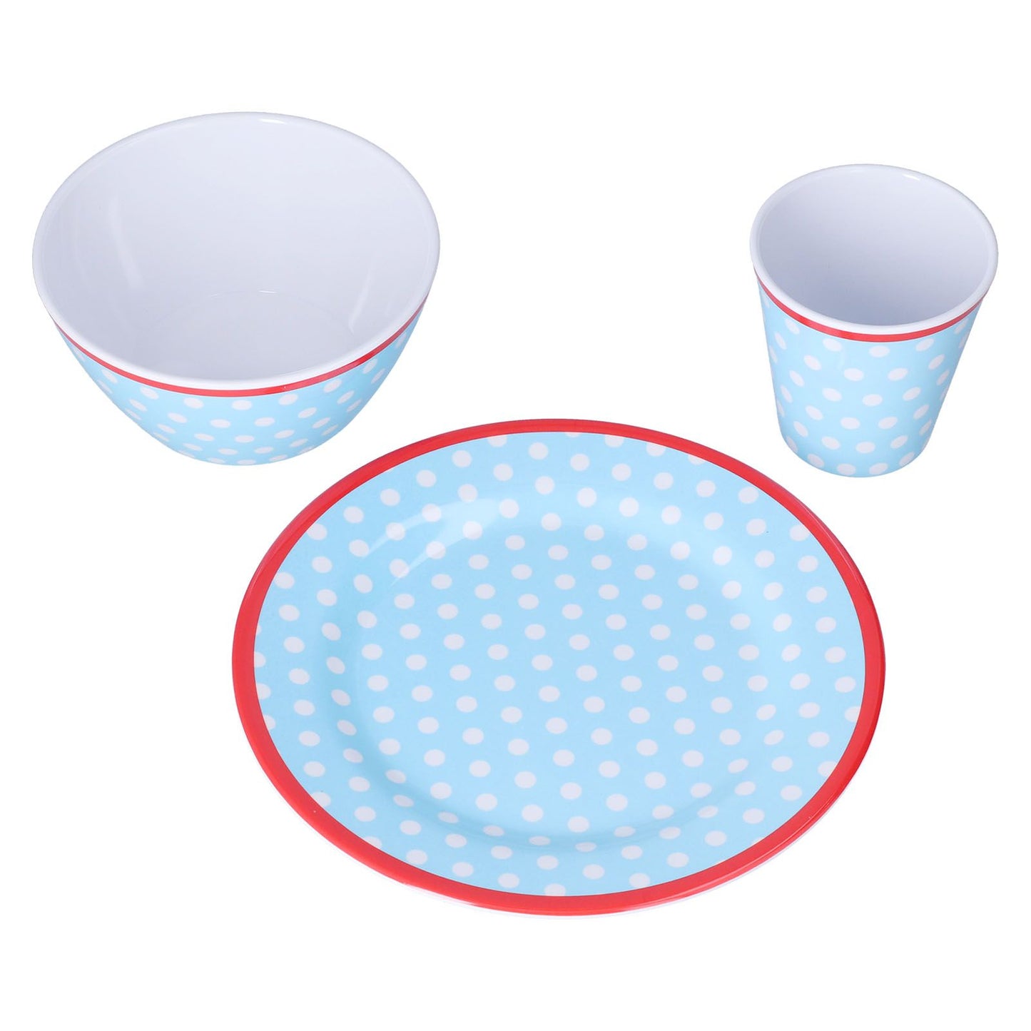 3 Piece Set of Salad Tableware Fruit Snack Plate Bowl and Cup Set Salad TablewareLight Blue Dots V1294-YM0523-3118210289912