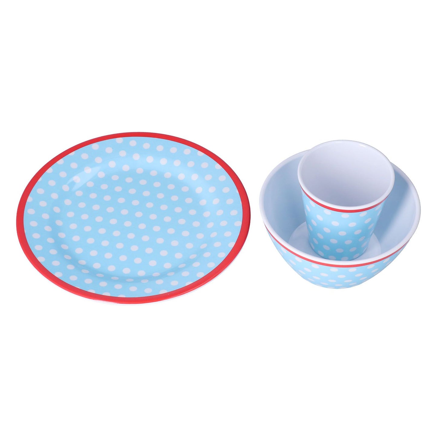 3 Piece Set of Salad Tableware Fruit Snack Plate Bowl and Cup Set Salad TablewareLight Blue Dots V1294-YM0523-3118210289912