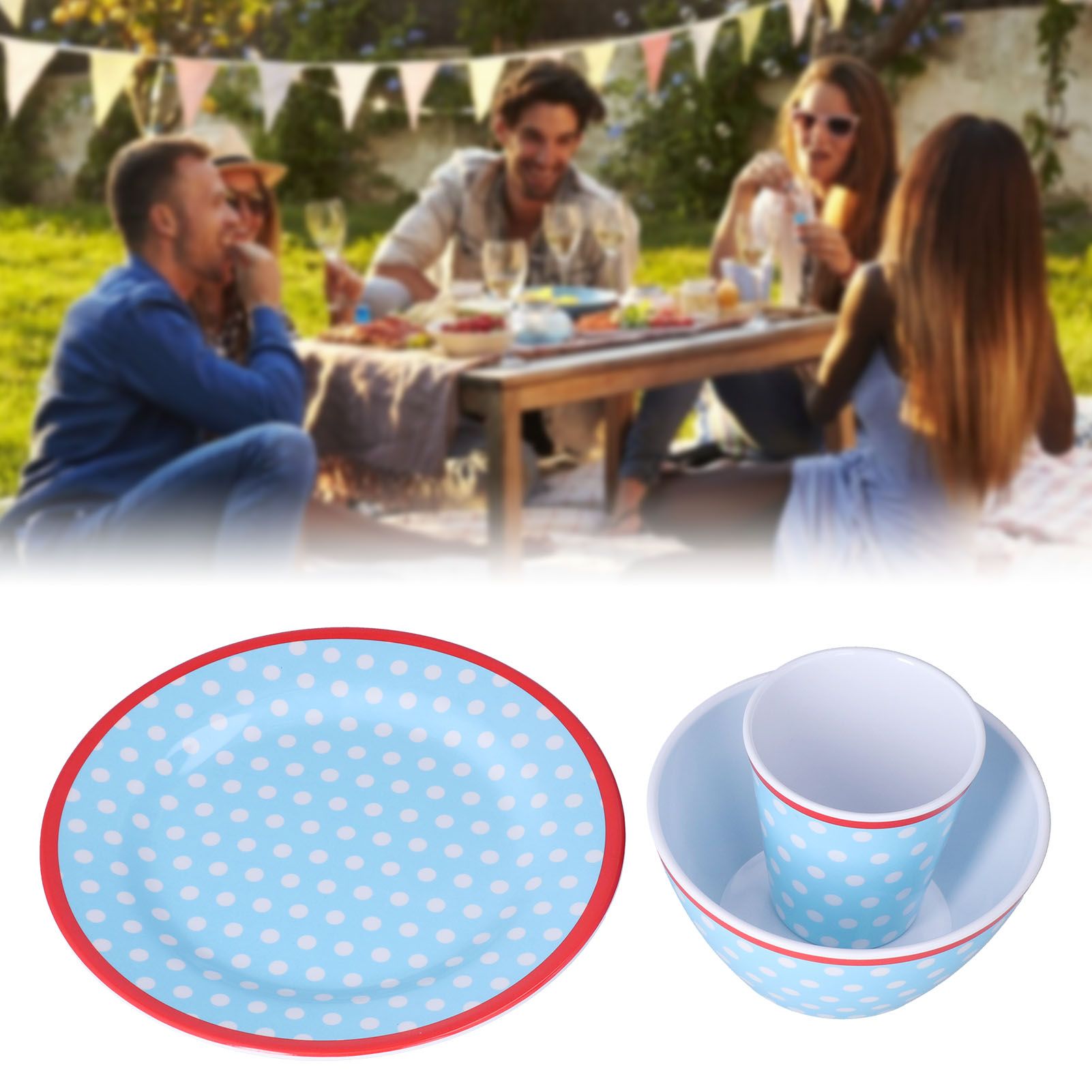3 Piece Set of Salad Tableware Fruit Snack Plate Bowl and Cup Set Salad TablewareLight Blue Dots V1294-YM0523-3118210289912