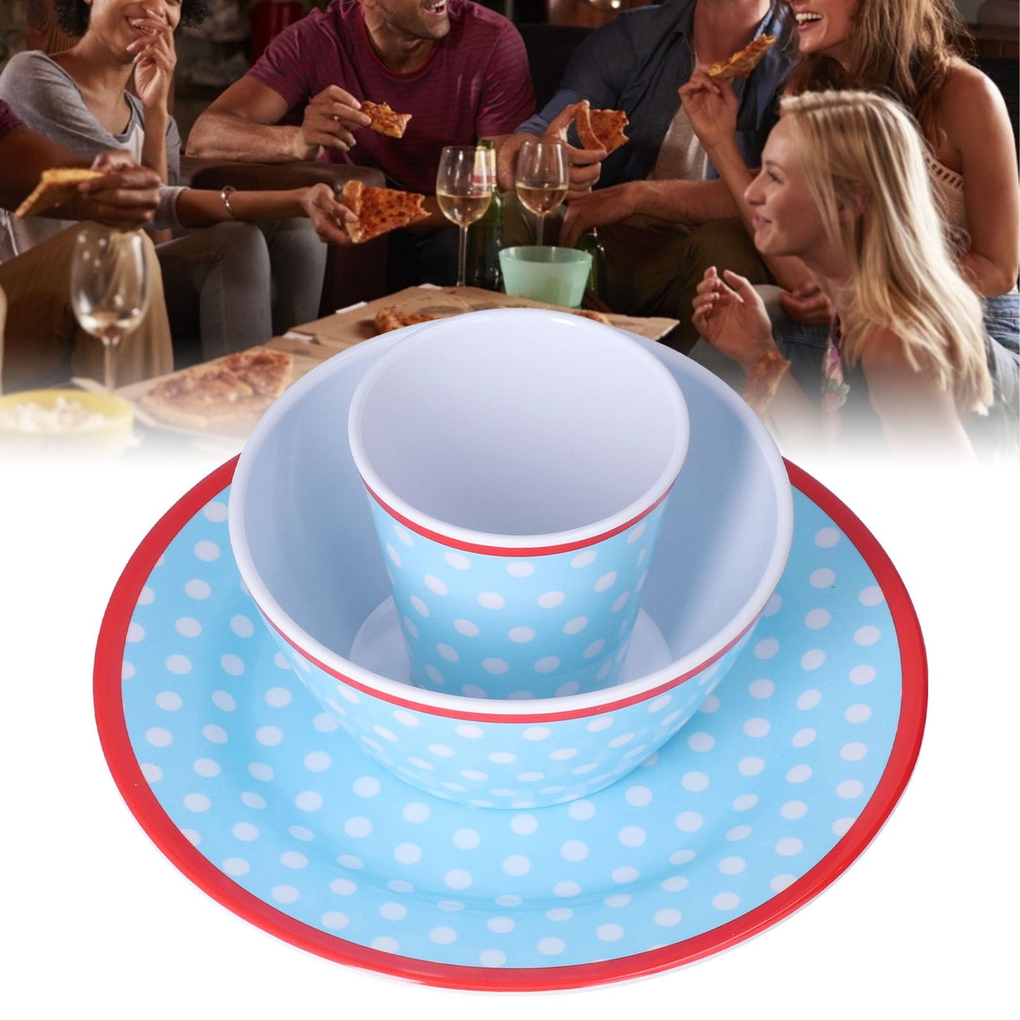 3 Piece Set of Salad Tableware Fruit Snack Plate Bowl and Cup Set Salad TablewareLight Blue Dots V1294-YM0523-3118210289912