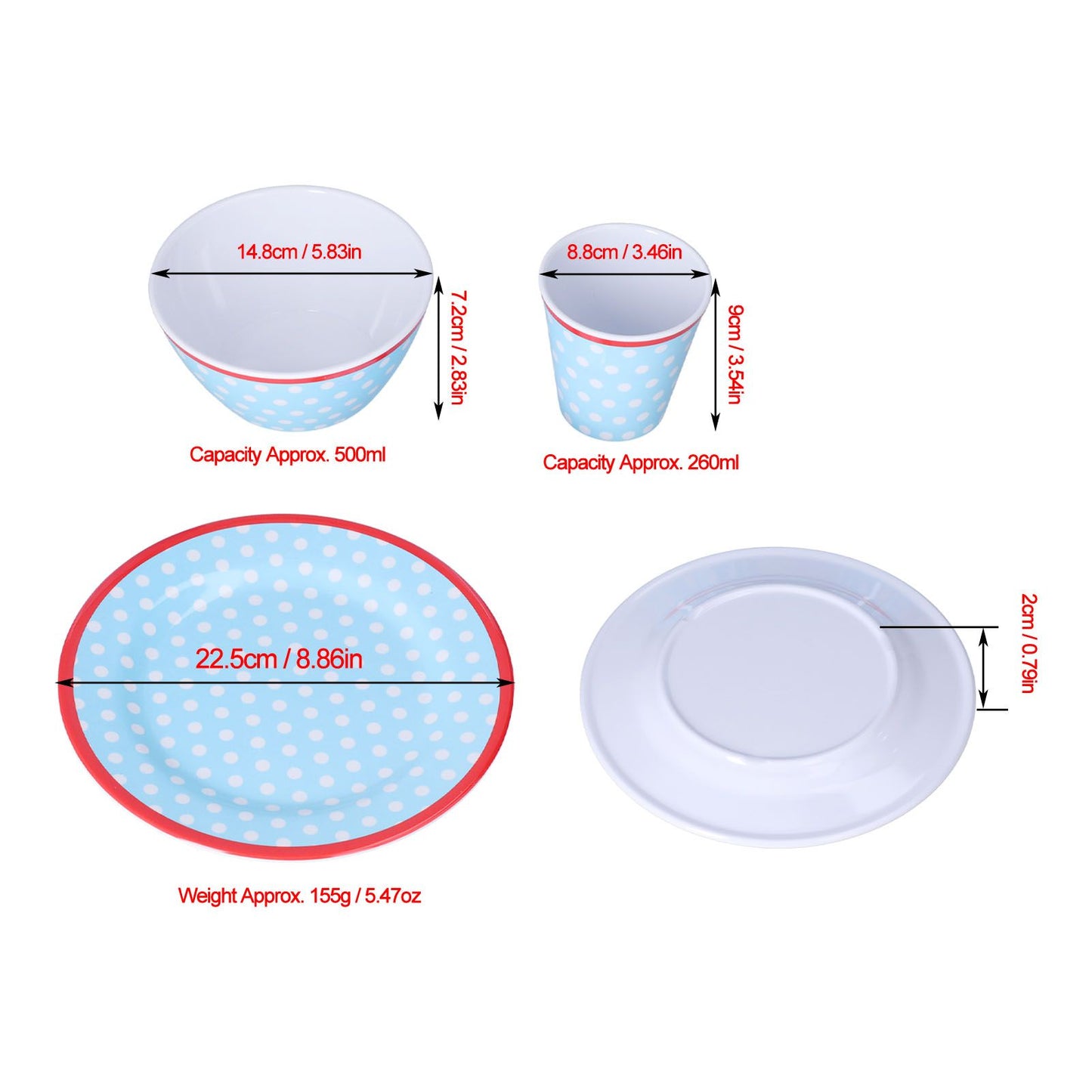 3 Piece Set of Salad Tableware Fruit Snack Plate Bowl and Cup Set Salad TablewareLight Blue Dots V1294-YM0523-3118210289912
