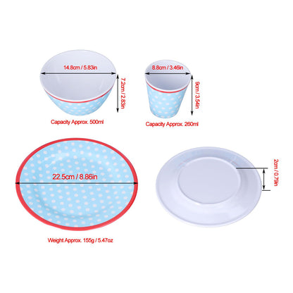 3 Piece Set of Salad Tableware Fruit Snack Plate Bowl and Cup Set Salad TablewareLight Blue Dots V1294-YM0523-3118210289912