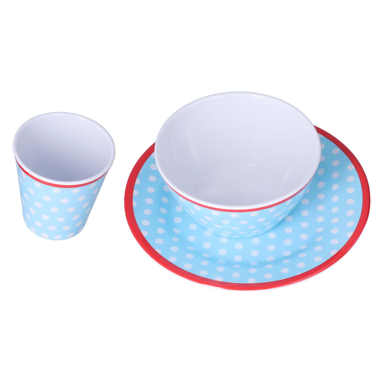 3 Piece Set of Salad Tableware Fruit Snack Plate Bowl and Cup Set Salad TablewareLight Blue Dots V1294-YM0523-3118210289912