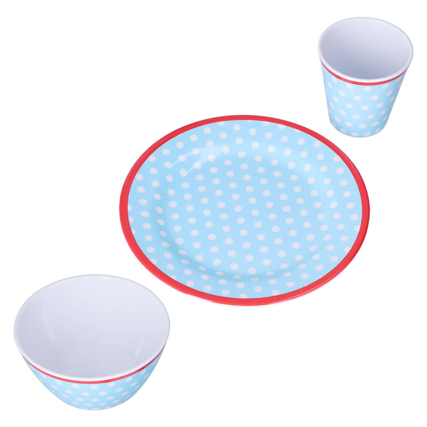 3 Piece Set of Salad Tableware Fruit Snack Plate Bowl and Cup Set Salad TablewareLight Blue Dots V1294-YM0523-3118210289912