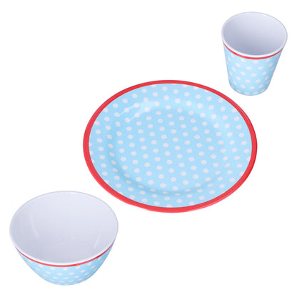 3 Piece Set of Salad Tableware Fruit Snack Plate Bowl and Cup Set Salad TablewareLight Blue Dots V1294-YM0523-3118210289912