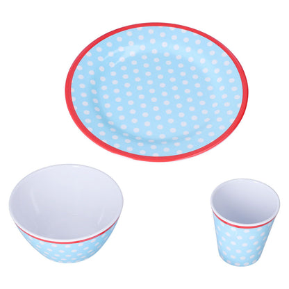 3 Piece Set of Salad Tableware Fruit Snack Plate Bowl and Cup Set Salad TablewareLight Blue Dots V1294-YM0523-3118210289912