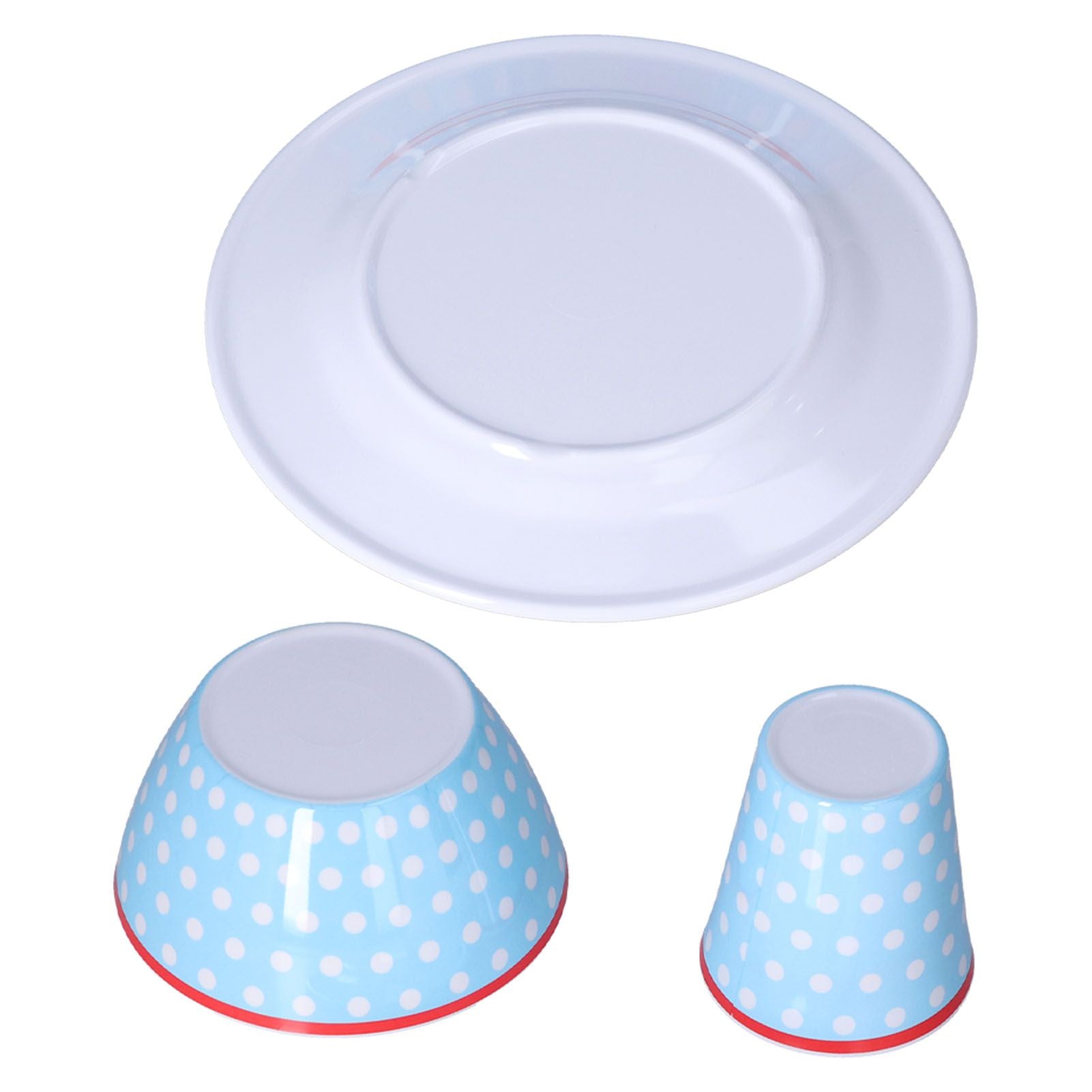 3 Piece Set of Salad Tableware Fruit Snack Plate Bowl and Cup Set Salad TablewareLight Blue Dots V1294-YM0523-3118210289912