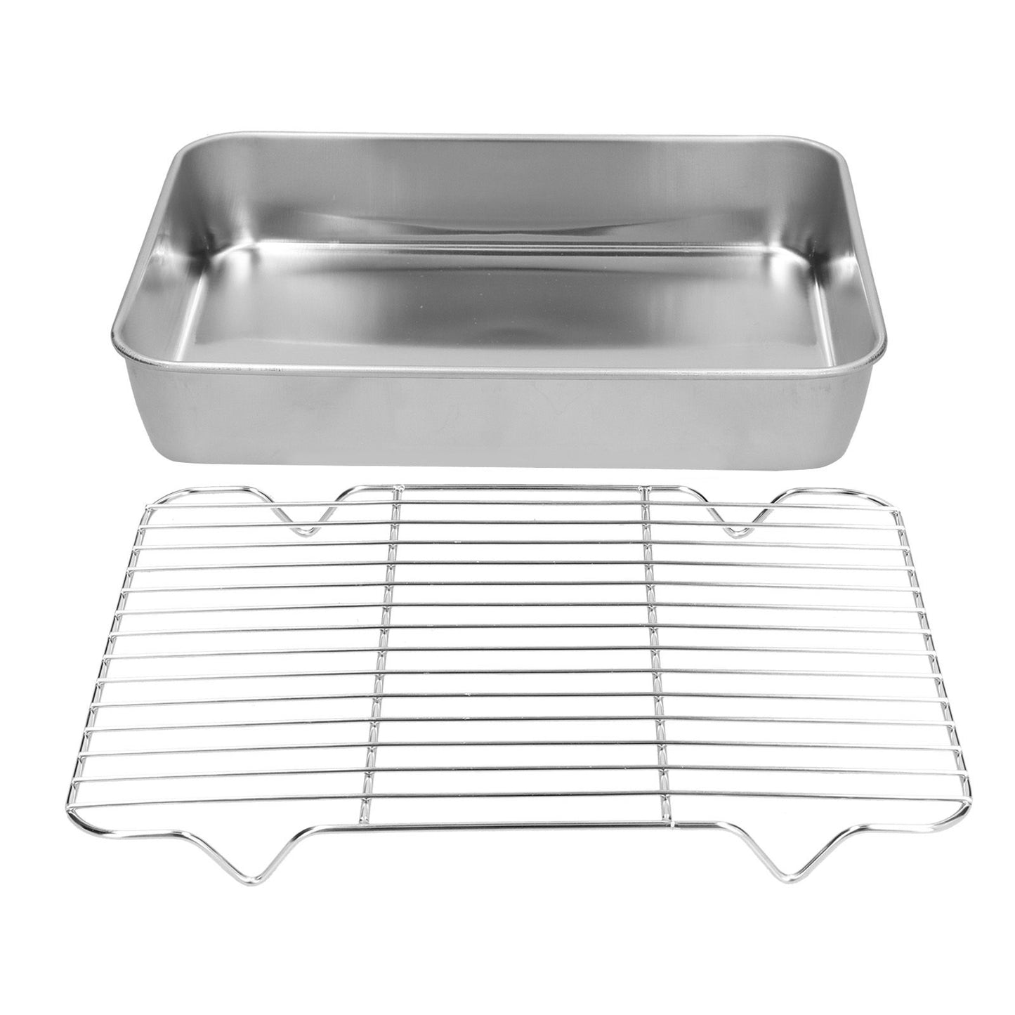 Roasting Pan and Rack Set Stainless Steel Easy Clean Rectangular Roaster with Rack for Cooking V1294-YM0523-3118210292711