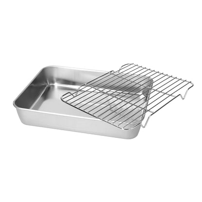 Roasting Pan and Rack Set Stainless Steel Easy Clean Rectangular Roaster with Rack for Cooking V1294-YM0523-3118210292711
