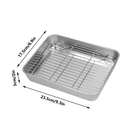 Roasting Pan and Rack Set Stainless Steel Easy Clean Rectangular Roaster with Rack for Cooking V1294-YM0523-3118210292711