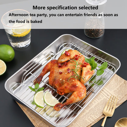 Roasting Pan and Rack Set Stainless Steel Easy Clean Rectangular Roaster with Rack for Cooking V1294-YM0523-3118210292711