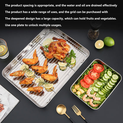 Roasting Pan and Rack Set Stainless Steel Easy Clean Rectangular Roaster with Rack for Cooking V1294-YM0523-3118210292711