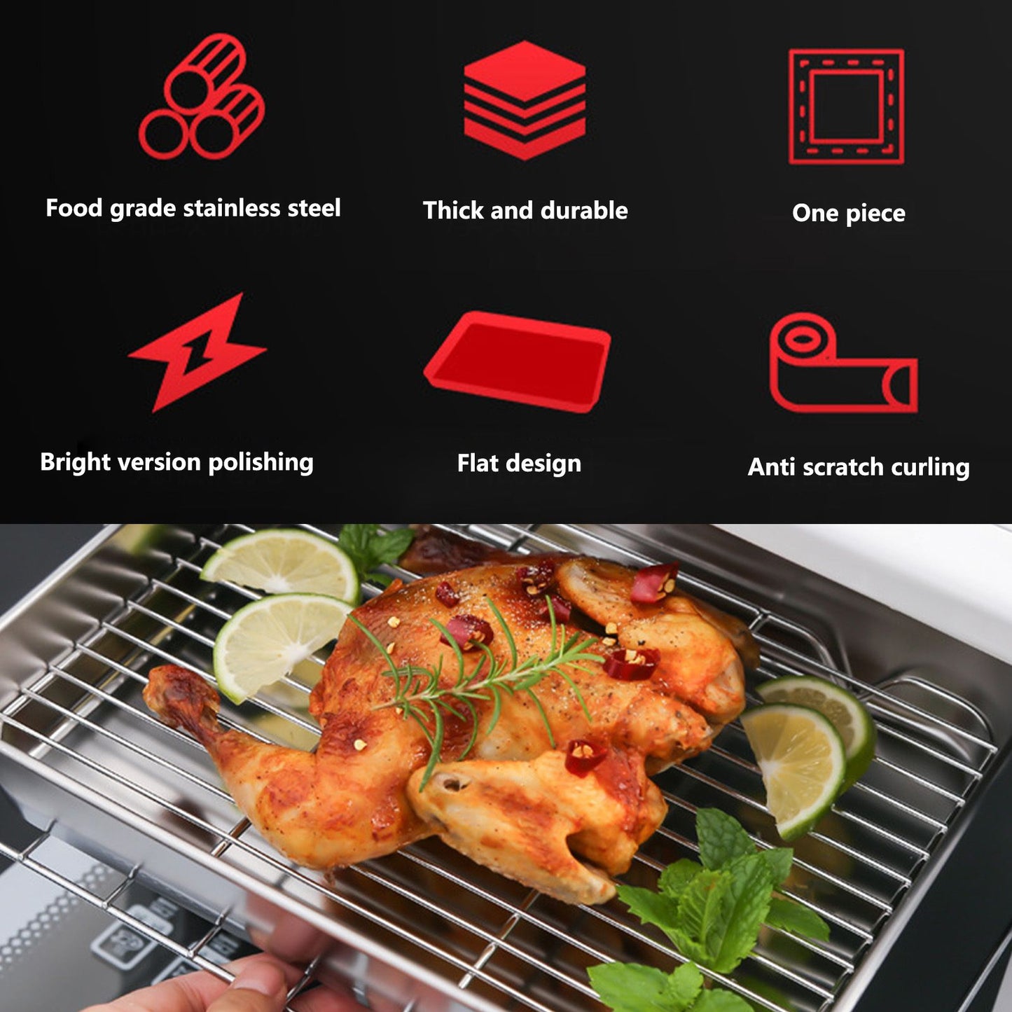 Roasting Pan and Rack Set Stainless Steel Easy Clean Rectangular Roaster with Rack for Cooking V1294-YM0523-3118210292711