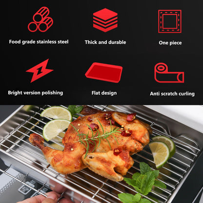 Roasting Pan and Rack Set Stainless Steel Easy Clean Rectangular Roaster with Rack for Cooking V1294-YM0523-3118210292711