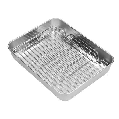 Roasting Pan and Rack Set Stainless Steel Easy Clean Rectangular Roaster with Rack for Cooking V1294-YM0523-3118210292712