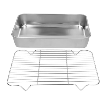 Roasting Pan and Rack Set Stainless Steel Easy Clean Rectangular Roaster with Rack for Cooking V1294-YM0523-3118210292712