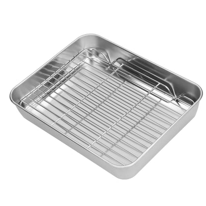 Roasting Pan and Rack Set Stainless Steel Easy Clean Rectangular Roaster with Rack for Cooking V1294-YM0523-3118210292712