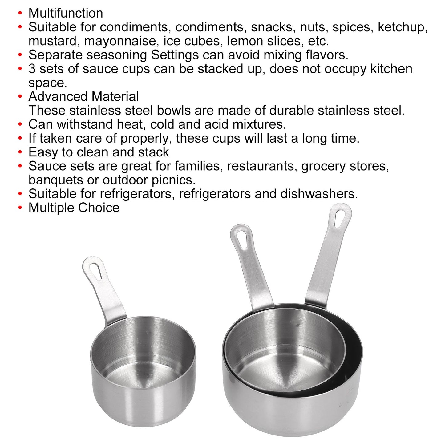 3pcs Sauce Cups Stainless Steel Sauce Dish with Handle for for Condiment Ketchup AppetizerSilver V1294-YM0523-3118210294111