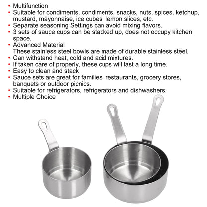 3pcs Sauce Cups Stainless Steel Sauce Dish with Handle for for Condiment Ketchup AppetizerSilver V1294-YM0523-3118210294111