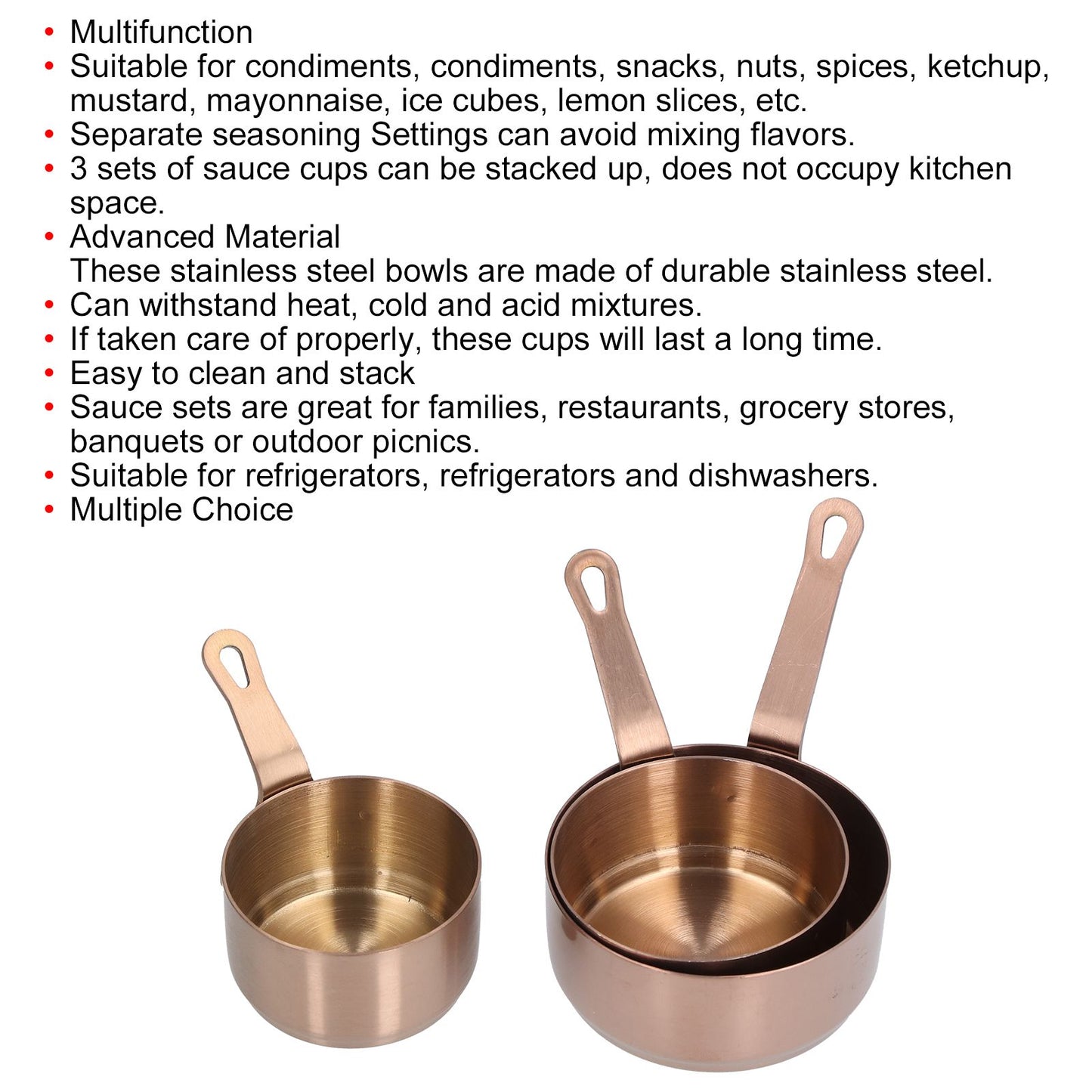 3pcs Sauce Cups Stainless Steel Sauce Dish with Handle for for Condiment Ketchup AppetizerRose Gold V1294-YM0523-3118210294112