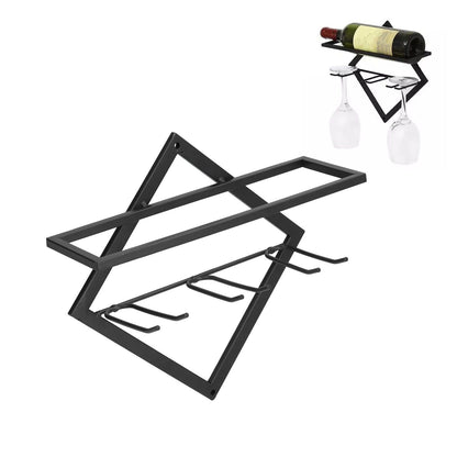 Wall Mounted Wine Rack Black Rhombus Shaped Wall Mounted Double Hook Wine Rack for Wine Cellar Home Bar V1294-YM0523-3118210295411