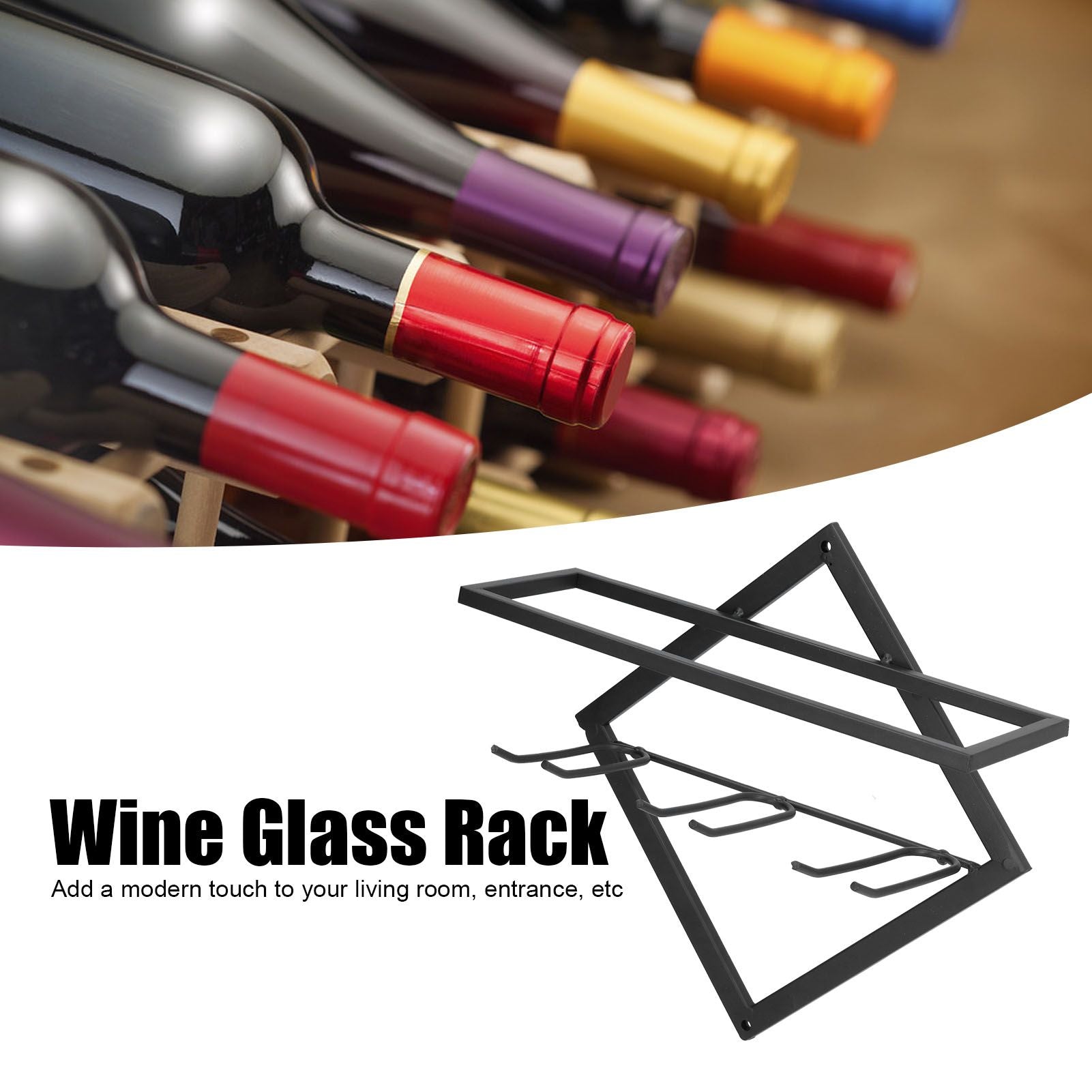 Wall Mounted Wine Rack Black Rhombus Shaped Wall Mounted Double Hook Wine Rack for Wine Cellar Home Bar V1294-YM0523-3118210295411
