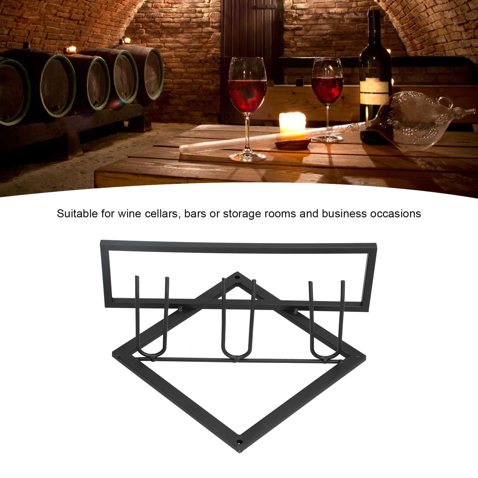 Wall Mounted Wine Rack Black Rhombus Shaped Wall Mounted Double Hook Wine Rack for Wine Cellar Home Bar V1294-YM0523-3118210295411