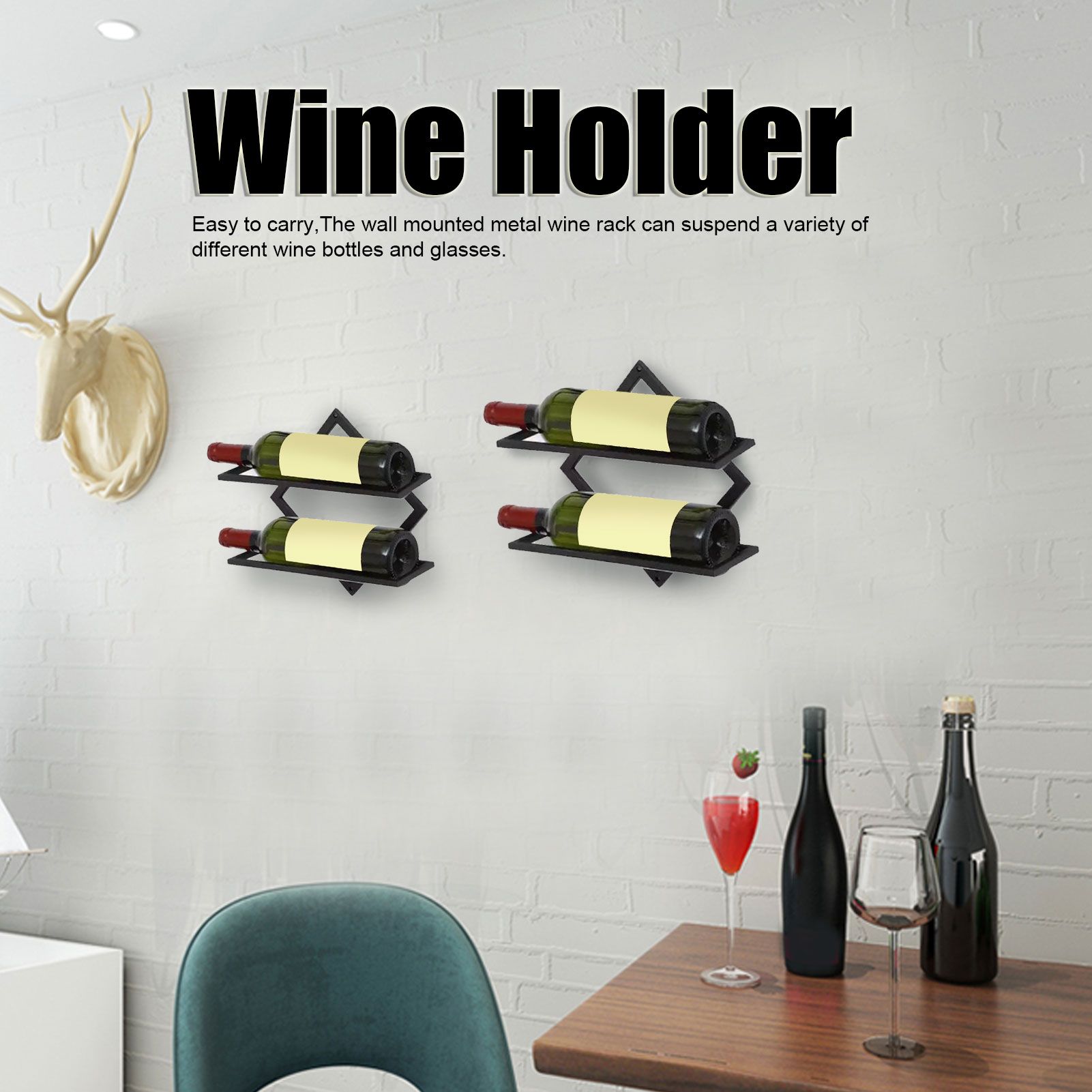 Wine Holder Exquisite Workmanship Double Structure Lightweight Wall Mounted Wine Bottle Rack V1294-YM0523-3118210295611