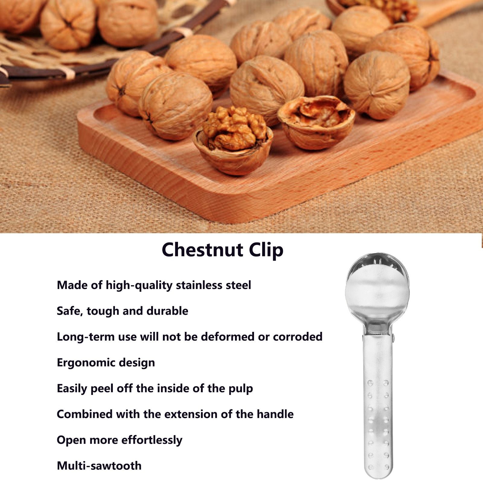Stainless Steel Nutcracker Chestnut Clip Metal Multifunctional Nut Opener Plier for KitchenSilver V1294-YM0523-3118210297211