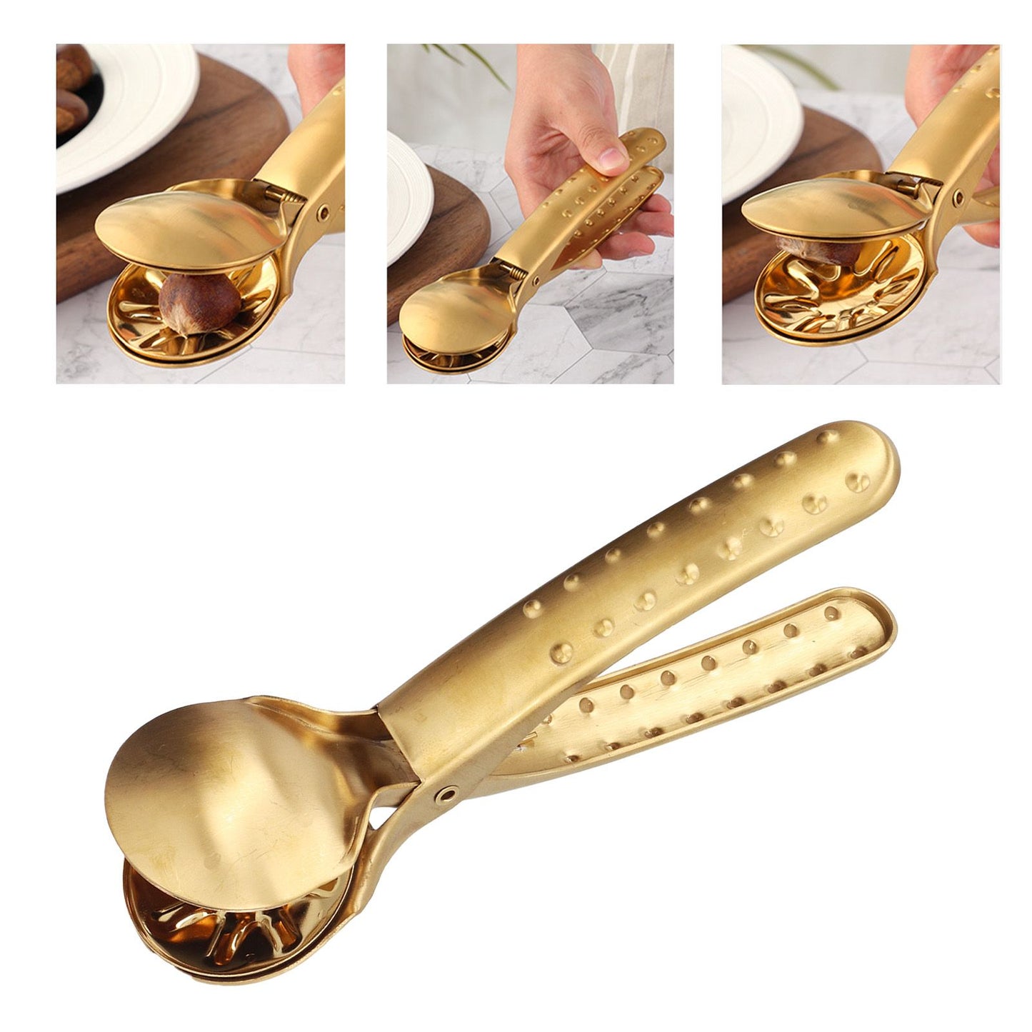 Stainless Steel Nutcracker Chestnut Clip Metal Multifunctional Nut Opener Plier for KitchenGold V1294-YM0523-3118210297212
