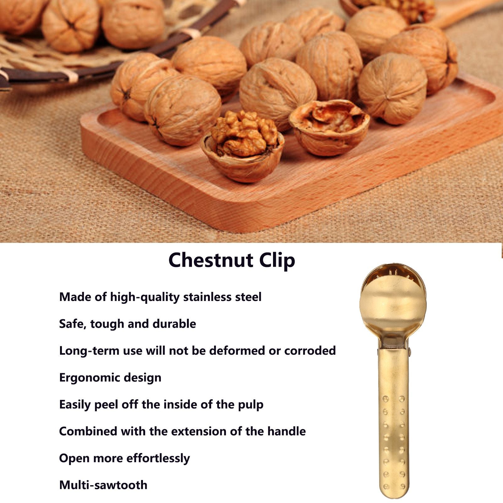 Stainless Steel Nutcracker Chestnut Clip Metal Multifunctional Nut Opener Plier for KitchenGold V1294-YM0523-3118210297212